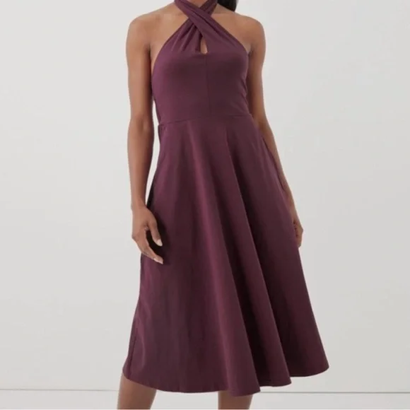 ‼️NWT: Pact Organic Fit & Flare Modern Halter Dress In Plum - XS - Picture 3 of 5